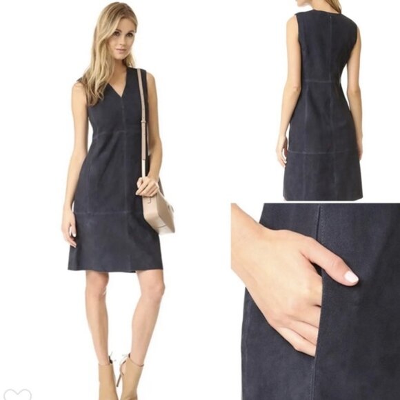 Women's Vince Black Goat Leather Sleeveless Sheath Work/Office Dress - Picture 1 of 8